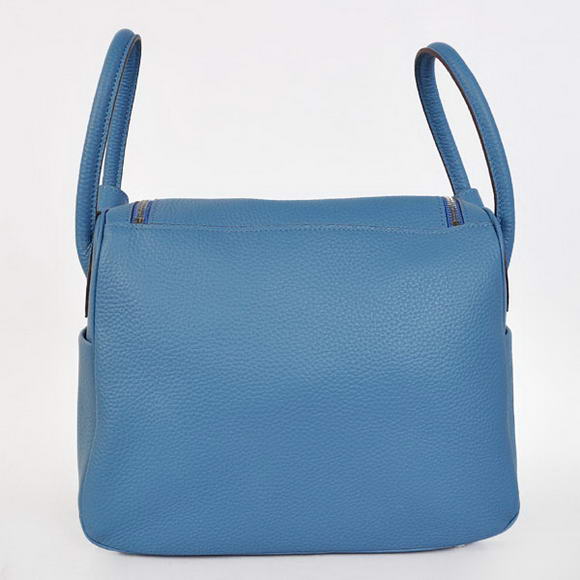 Hermes Lindy 30CM Havanne Handbags 1057 Blue Leather Silver Hardware