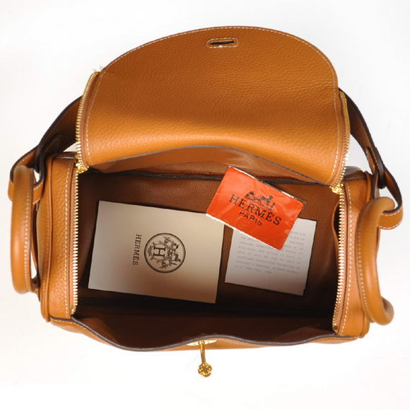 Hermes Lindy 30CM Havanne Handbags 1057 Camel Leather Golden Hardware