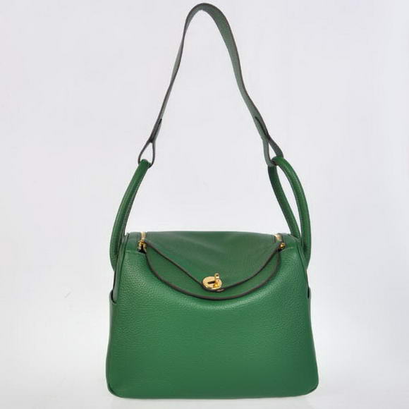 Hermes Lindy 30CM Havanne Handbags 1057 Dark Green Leather Golden Hardware