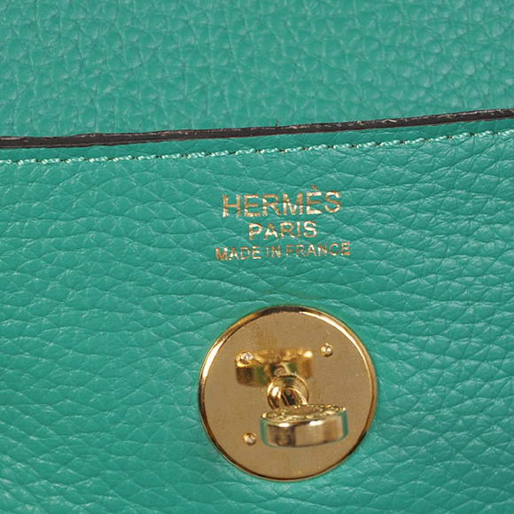 Hermes Lindy 30CM Havanne Handbags 1057 Green Leather Golden Hardware