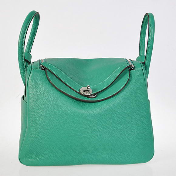 Hermes Lindy 30CM Havanne Handbags 1057 Green Leather Silver Hardware