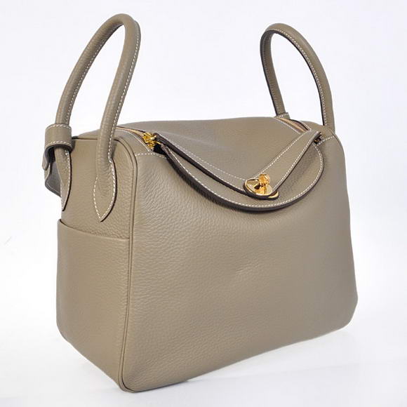 Hermes Lindy 30CM Havanne Handbags 1057 Grey Leather Golden Hardware