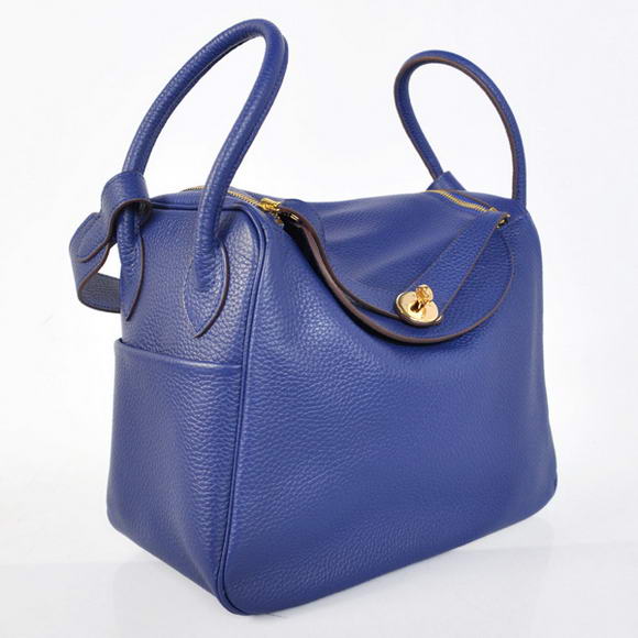 Hermes Lindy 30CM Havanne Handbags 1057 Dark Blue Leather Golden Hardware