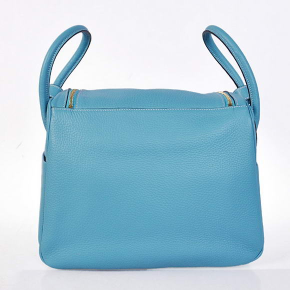 Hermes Lindy 30CM Havanne Handbags 1057 Light Blue Leather Golden Hardware