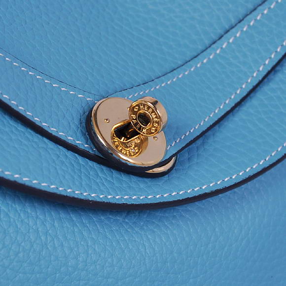 Hermes Lindy 30CM Havanne Handbags 1057 Light Blue Leather Golden Hardware