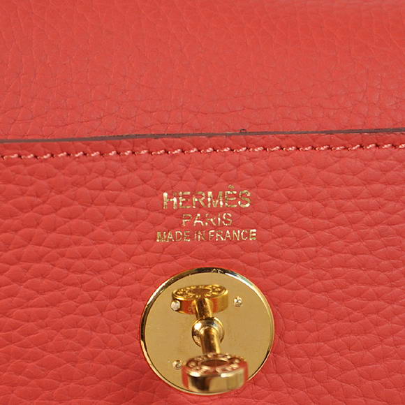 Hermes Lindy 30CM Havanne Handbags 1057 Light Red Leather Golden Hardware