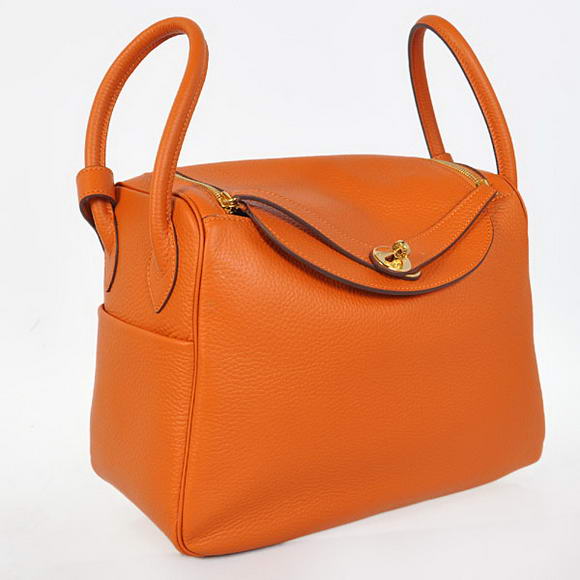 Hermes Lindy 30CM Havanne Handbags 1057 Orange Leather Golden Hardware