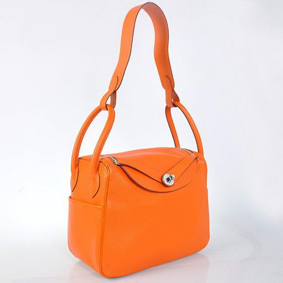 Hermes Lindy 30CM Havanne Handbags 1057 Orange Leather Silver Hardware