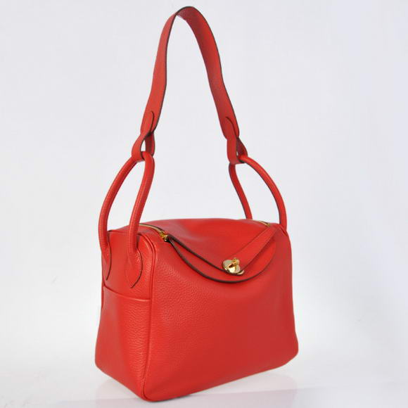 Hermes Lindy 30CM Havanne Handbags 1057 Red Leather Golden Hardware