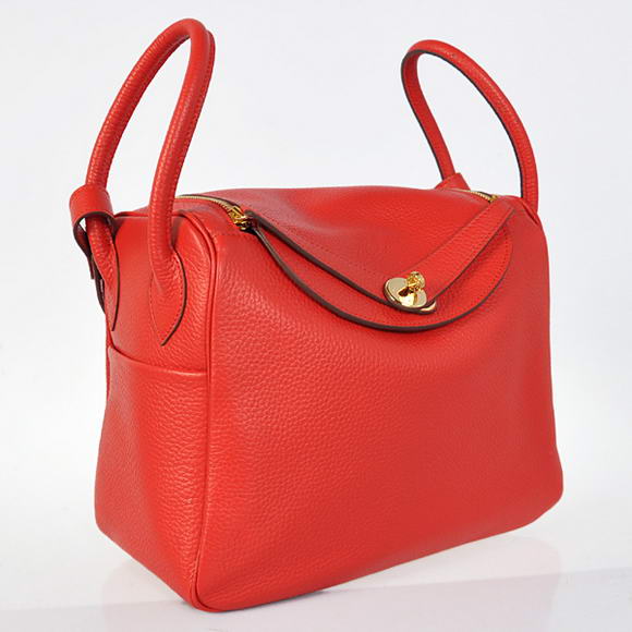 Hermes Lindy 30CM Havanne Handbags 1057 Red Leather Golden Hardware