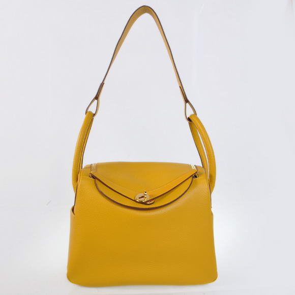 Hermes Lindy 30CM Havanne Handbags 1057 Yellow Leather Golden Hardware
