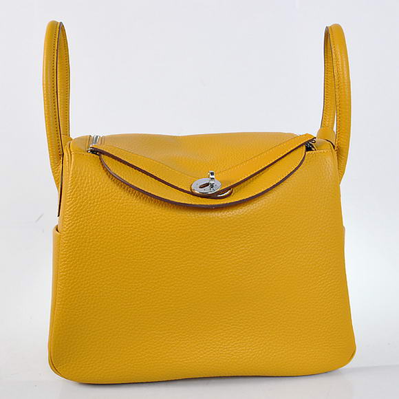 Hermes Lindy 30CM Havanne Handbags 1057 Yellow Leather Silver Hardware