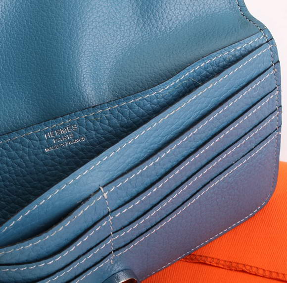 Hermes Dogon Togo Leather Wallet Travel Case A808 Blue