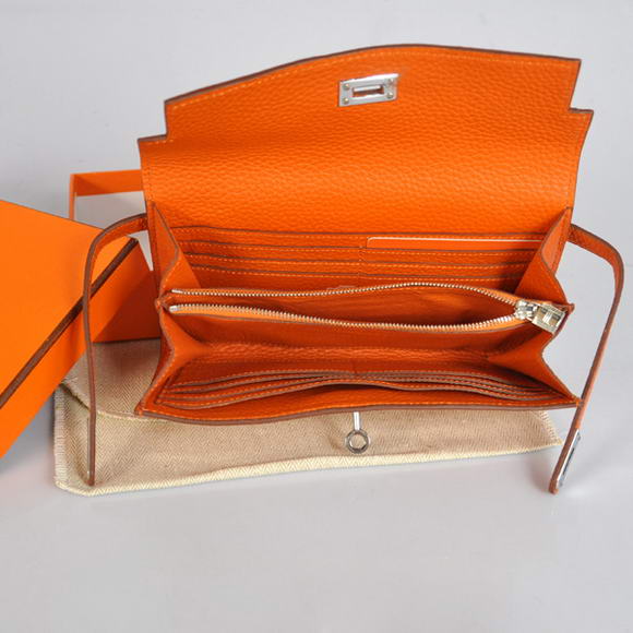 Hermes Kelly Wallet Togo Leather Bi-Fold Purse A708 Orange