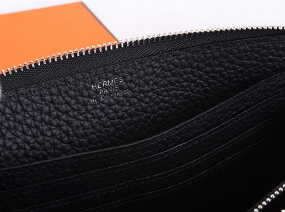 Hermes Togo Leather Perforated Zippy Wallet 9032 Black