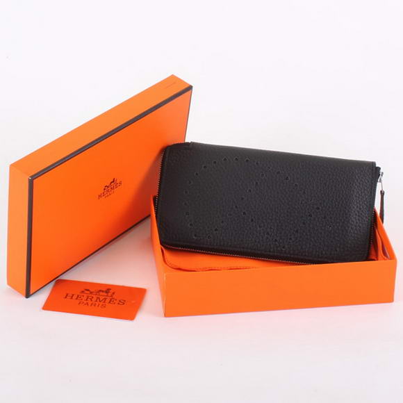 Hermes Togo Leather Perforated Zippy Wallet 9032 Black