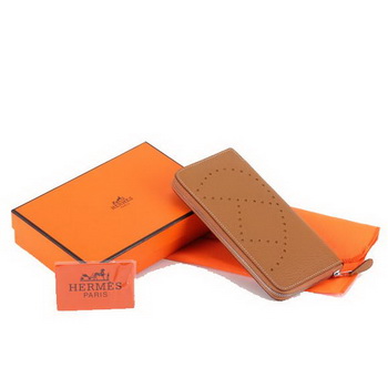 Hermes Togo Leather Perforated Zippy Wallet 9032 Coffee