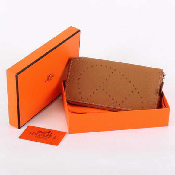 Hermes Togo Leather Perforated Zippy Wallet 9032 Coffee