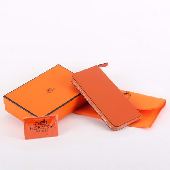 Hermes Togo Leather Perforated Zippy Wallet 9032 Orange