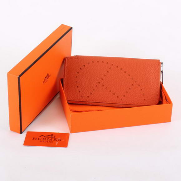 Hermes Togo Leather Perforated Zippy Wallet 9032 Orange