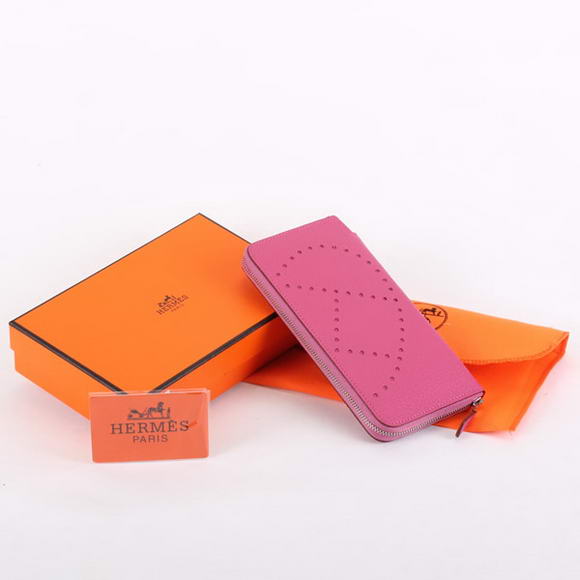 Hermes Togo Leather Perforated Zippy Wallet 9032 Roseo