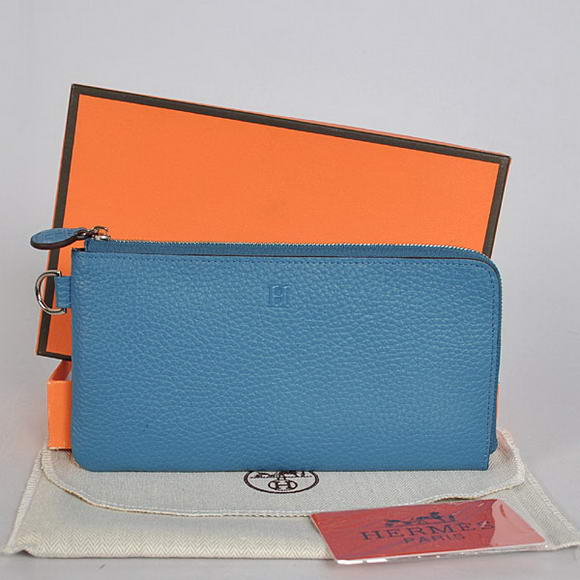 Hermes Zipper Cards Wallet Togo Leather A908 Blue