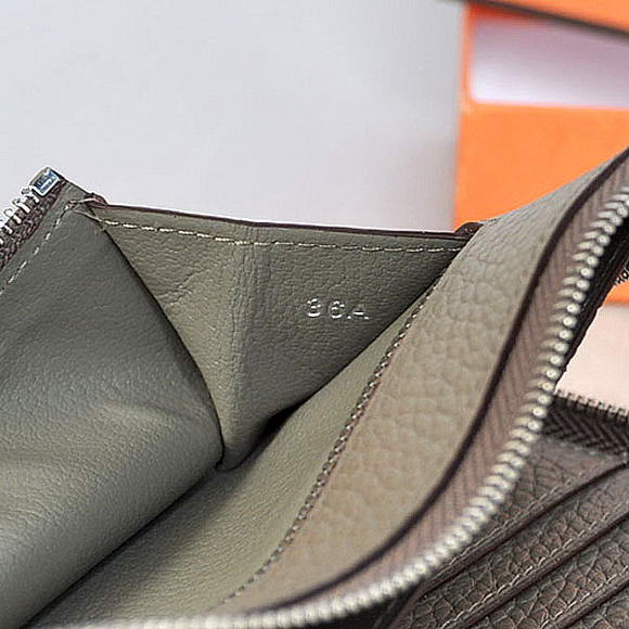 Hermes Zipper Cards Wallet Togo Leather A908 Dark Grey