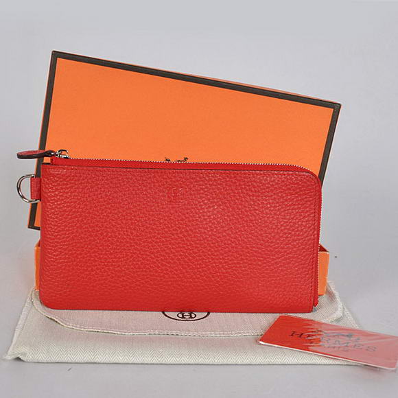 Hermes Zipper Cards Wallet Togo Leather A908 Red