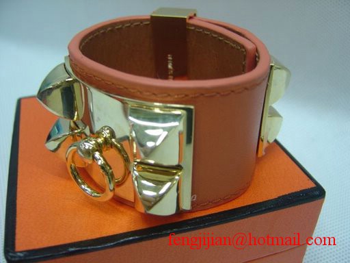 2009 Hermes Orange Leather Gold Bangle 1171
