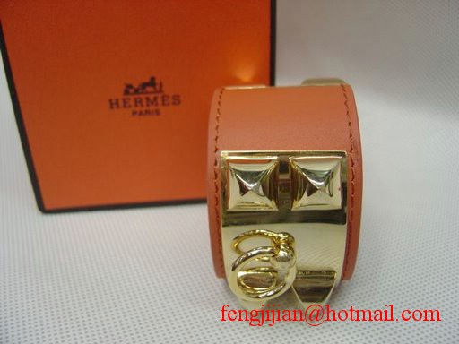 2009 Hermes Orange Leather Gold Bangle 1171
