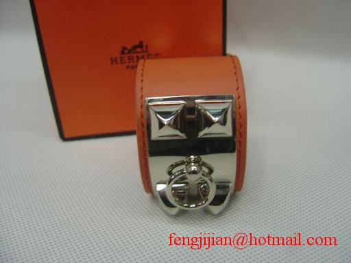 2009 Hermes Orange Leather Silver Bangle 1171