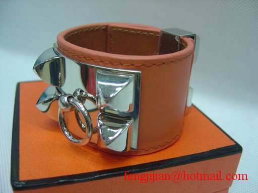 2009 Hermes Orange Leather Silver Bangle 1171