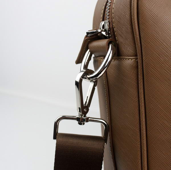 Prada BL0791 Saffiano Calf Leather Top Handle Bag Brown