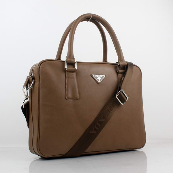 Prada BL0791 Saffiano Calf Leather Top Handle Bag Brown
