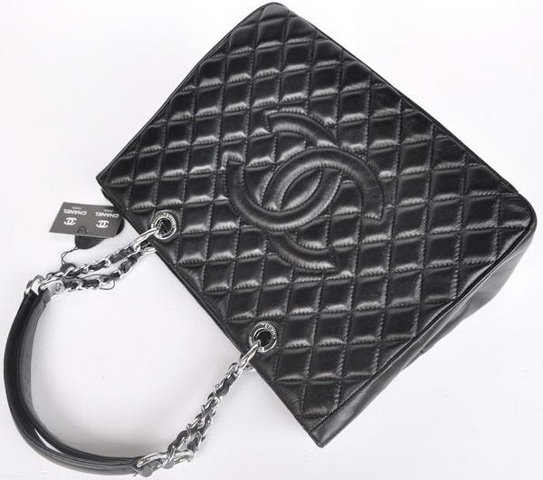 buy Cheap Chanel A50995 Black Sheepskin Leather Shoulder Bag Silver