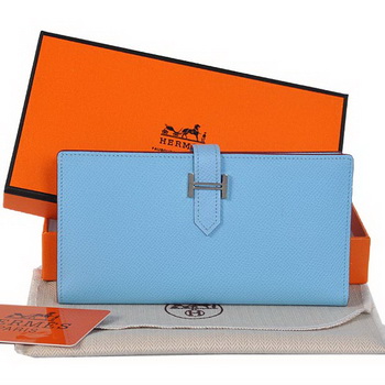 Hermes Bearn Wallet Original Smooth Leather Light Blue