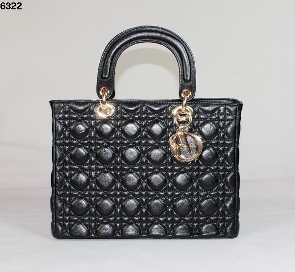 Christian Lady Dior Black Lambskin Bag 6322 Gold