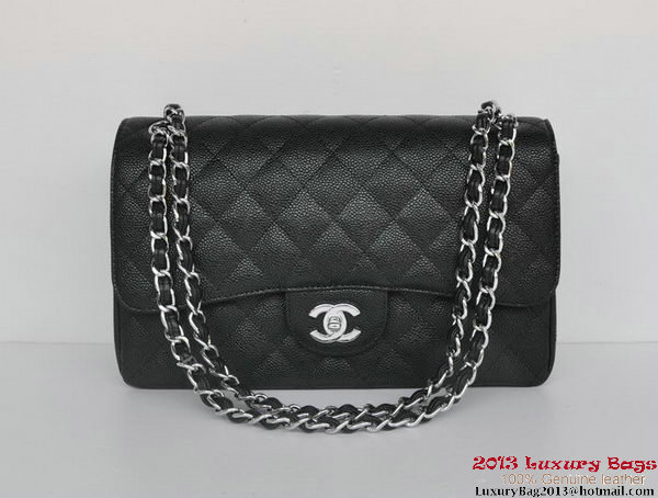 Chanel Jumbo Quilted Classic Cannage Patterns Flap Bag A58600 Black Silver