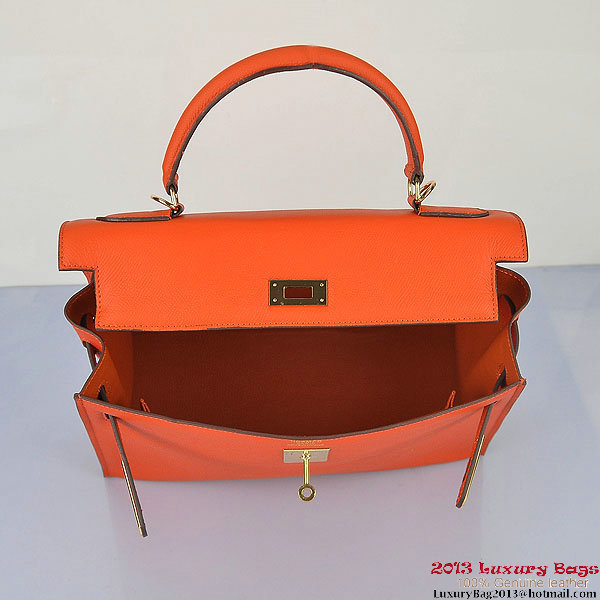 Hermes Kelly 32cm Shoulder Bags H6108 Orange Leather Gold