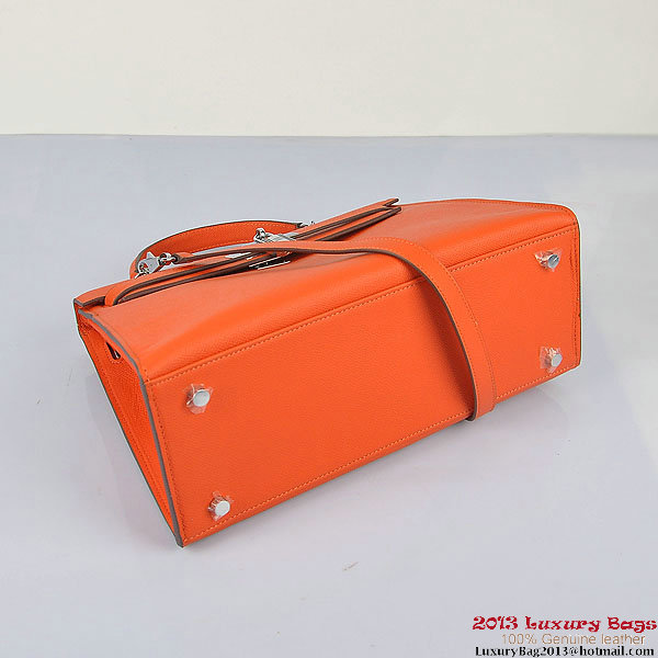 Hermes Kelly 32cm Shoulder Bags H6108 Orange Leather Silver