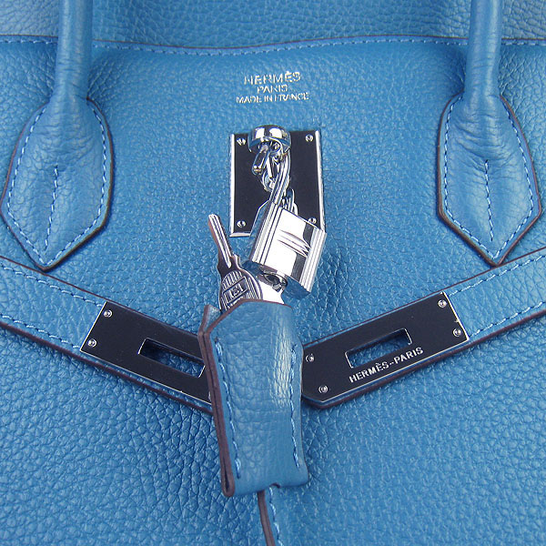 Hermes Birkin 6099 40CM Togo Bag Blue Silver padlock