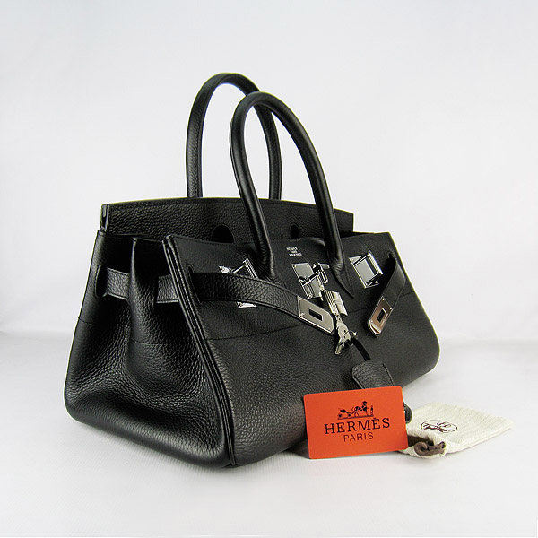 Hermes Birkin 6109 Togo Leather Bag Black 42cm Silver