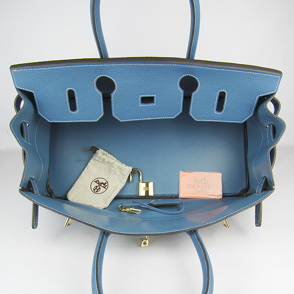 Hermes Birkin 6109 Togo Leather Bag Blue 42cm Gold