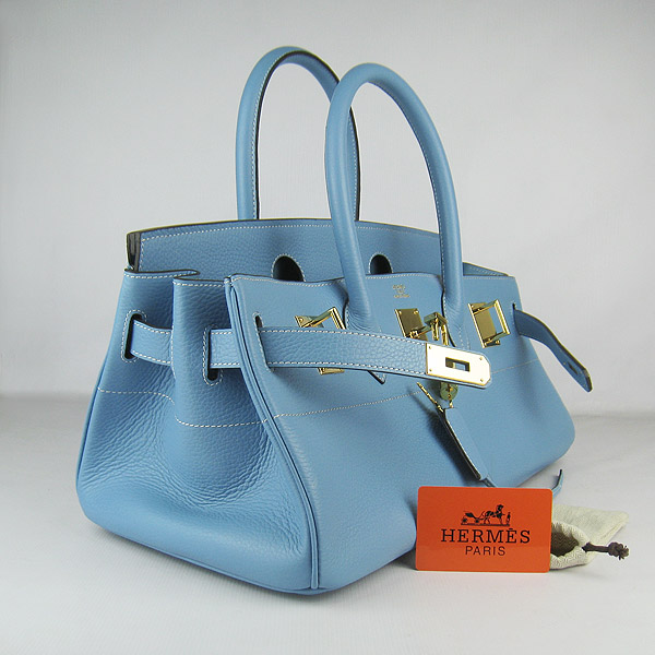 Hermes Birkin 6109 Togo Leather Bag Light Blue 42cm Gold