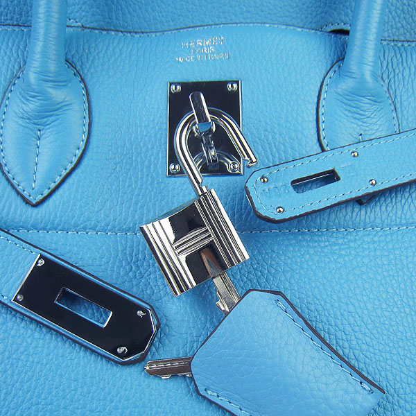 Hermes Birkin 6109 Togo Leather Bag light Blue 42cm Silver