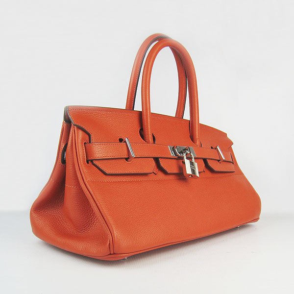 Hermes Birkin 6109 Togo Leather Bag Orange 42cm Silver