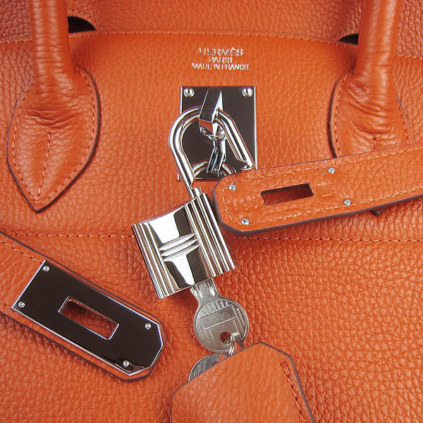 Hermes Birkin 6109 Togo Leather Bag Orange 42cm Silver