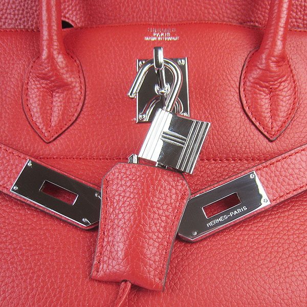 Hermes Birkin 6109 Togo Leather Bag Red 42CM Silver