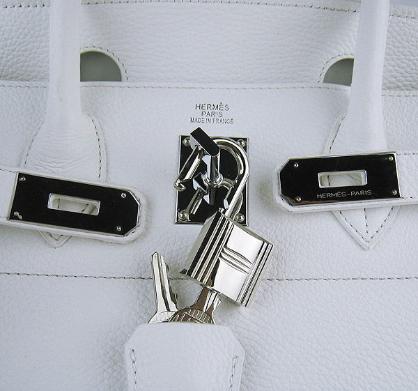 Hermes Birkin 6109 Togo Leather Bag White 42cm Silver 