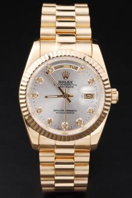 Rolex Day-Date Golden White Surface Round Cutwork Watch-RD2439